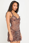 Leopard Print Sheer Ruffle Detail Mini Dress