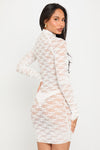 White Sheer Lace High Neck Ruched Mini Dress