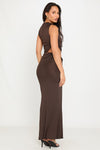 Brown Knotted Ruched Crop Top & Maxi Skirt Co-Ord