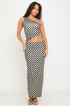 Black Stripe Asymmetric Crop Top & Maxi Skirt Co-Ord