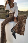 Leopard Print High Waisted Wide Leg Flare Trousers