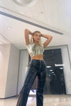 Black Vegan Faux Leather Contrast Stitch Trousers